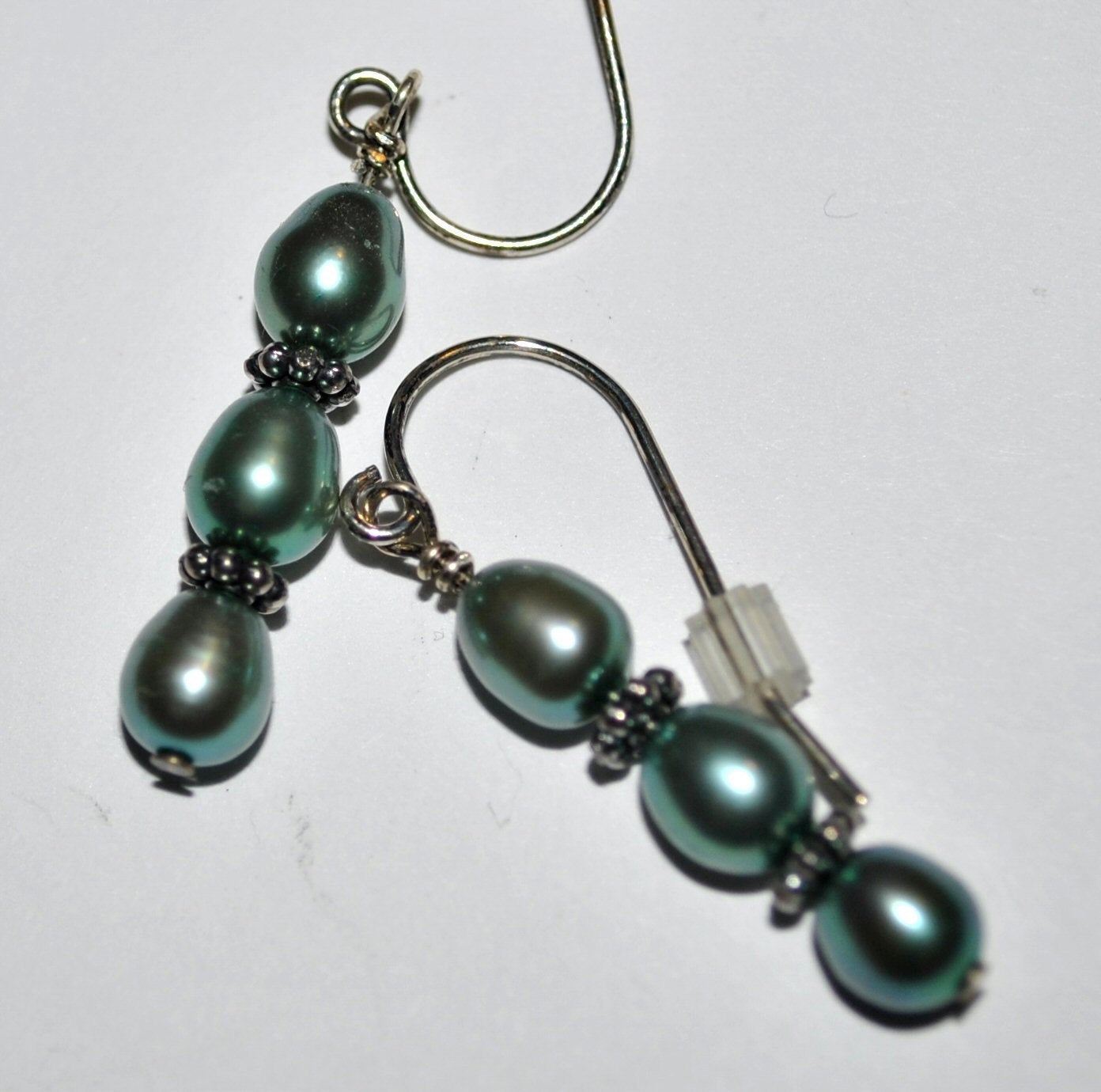Teal Freshwater Pearl Earrings with Sterling Silver Bali Beads