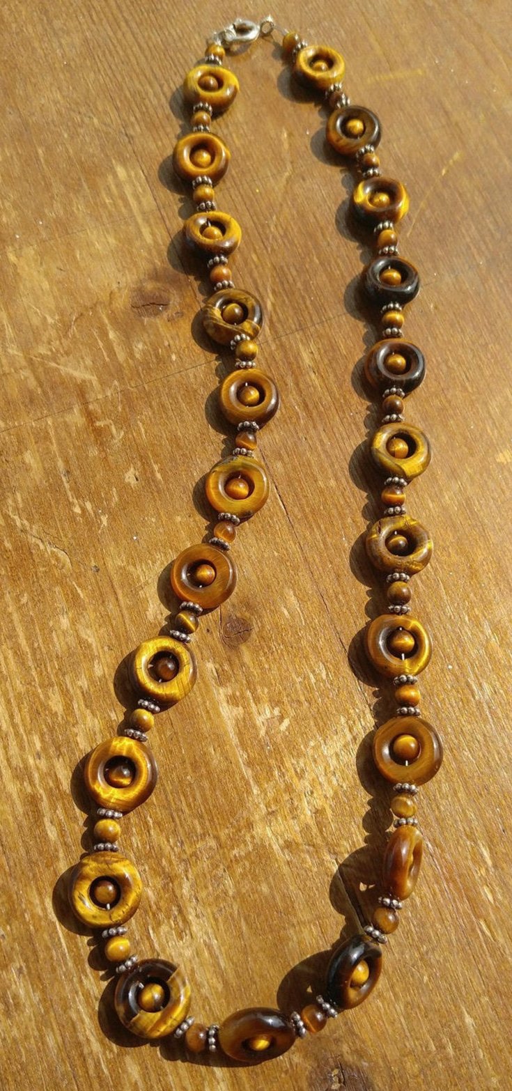Tiger's Eye Necklace with Sterling Silver Bali Beads