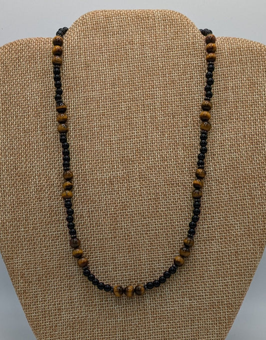 Tiger's Eye and Black Onyx Necklace with Sterling Silver Bali Beads
