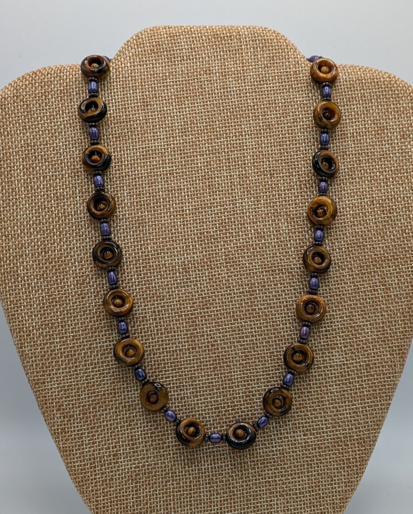 Tiger's Eye with Blue Freshwater Pearl Necklace