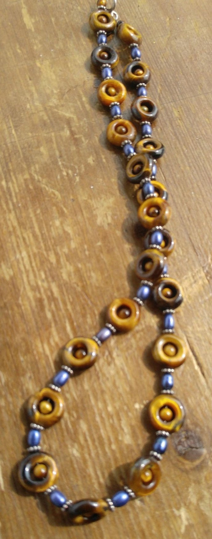 Tiger's Eye with Blue Freshwater Pearl Necklace