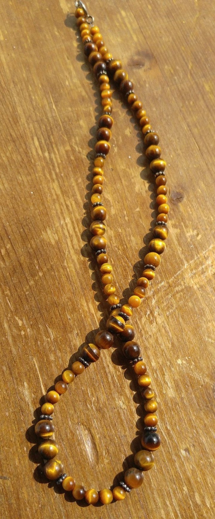Tiger's Eye Necklace with Sterling Silver Bali Beads