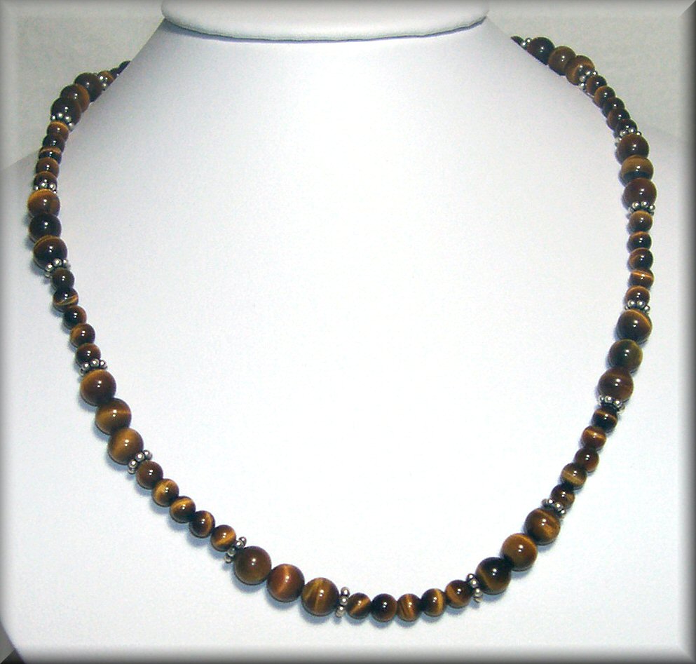 Tiger's Eye Necklace with Sterling Silver Bali Beads