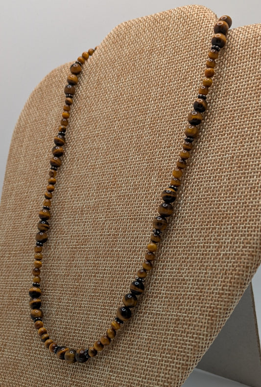 Tiger's Eye Necklace with Sterling Silver Bali Beads