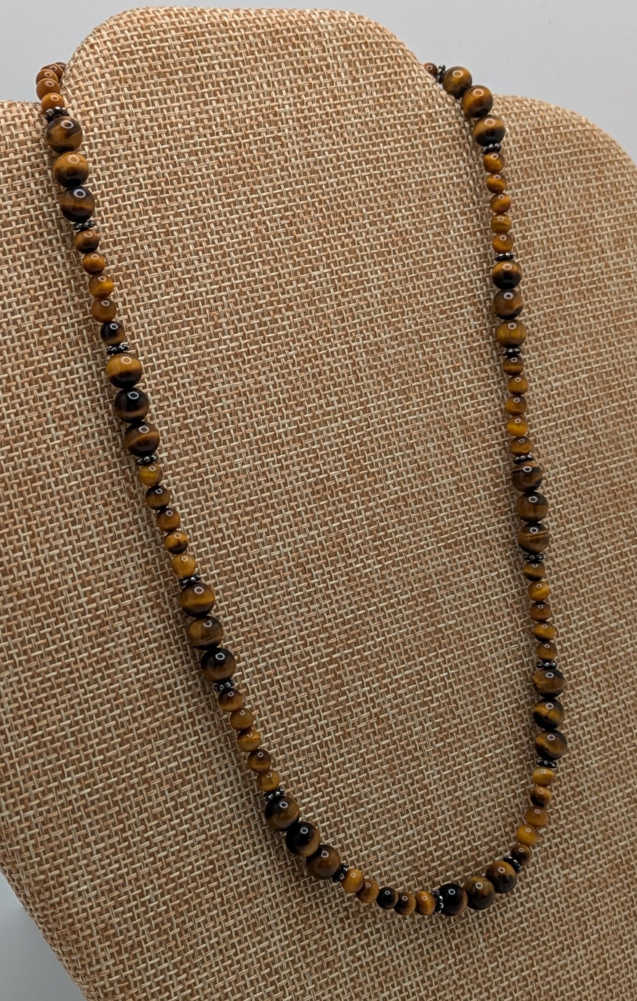 Tiger's Eye Necklace with Sterling Silver Bali Beads