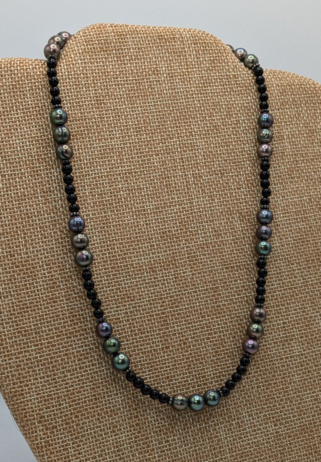 Black Onyx and Peacock Pearl Necklace