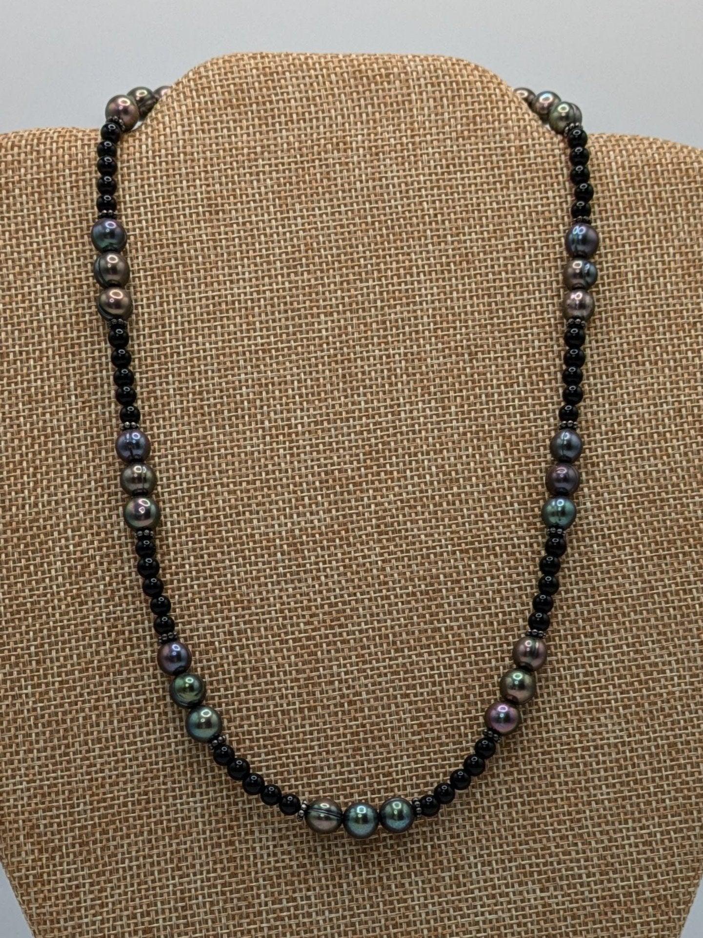 Black Onyx and Peacock Pearl Necklace