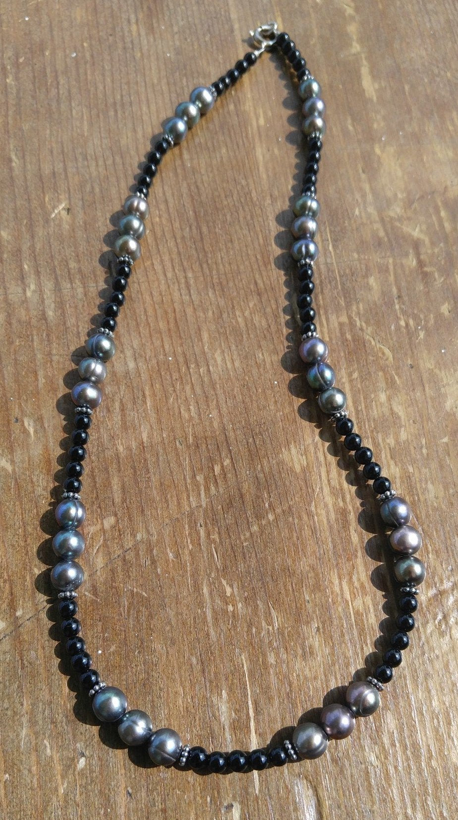 Black Onyx and Peacock Pearl Necklace