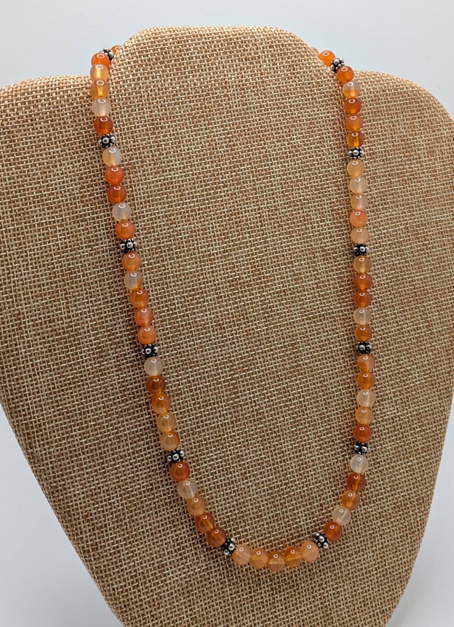 Carnelian Necklace with Sterling Silver Bali Beads