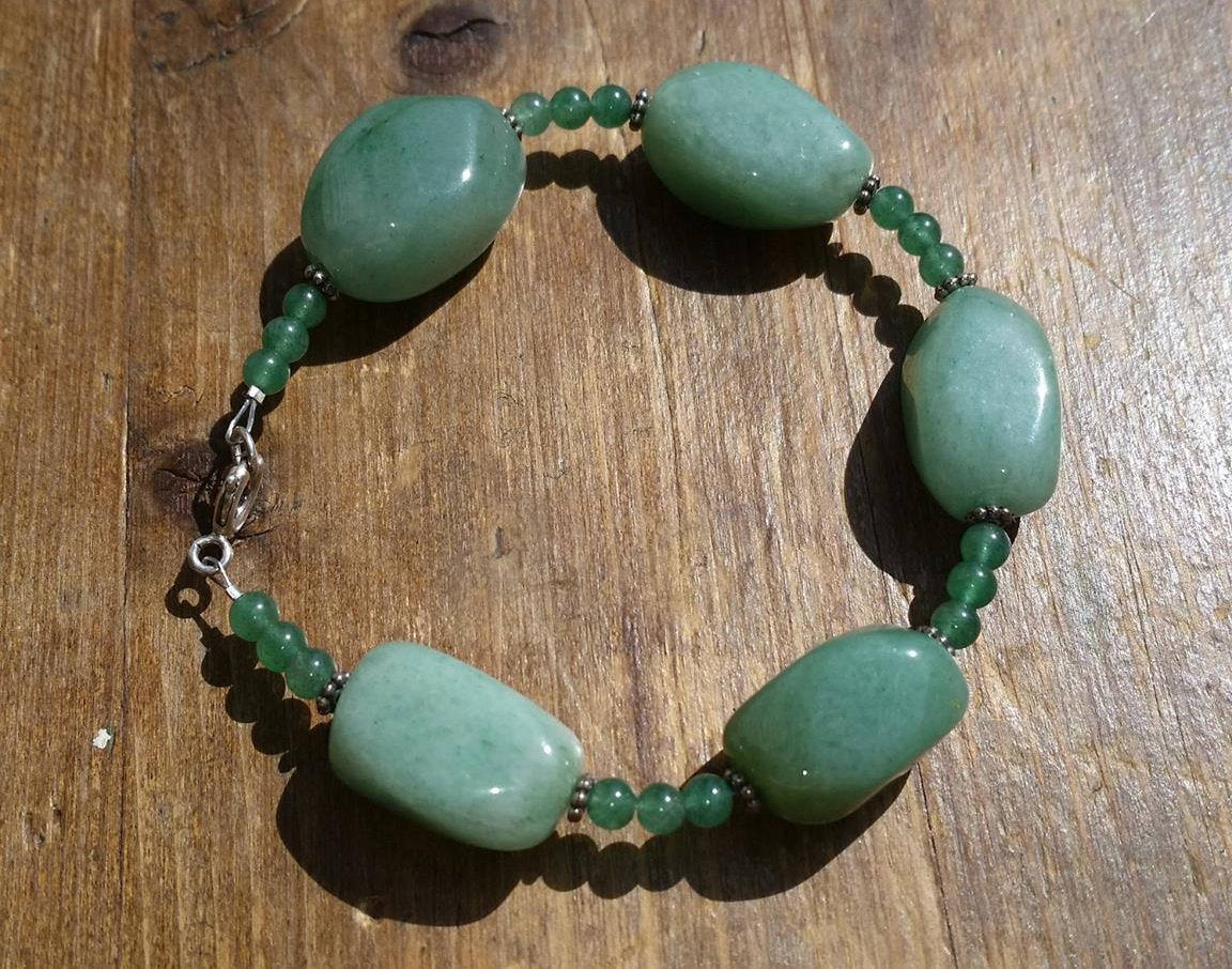 Chunky Aventurine Bracelet with Sterling Silver Bali Beads