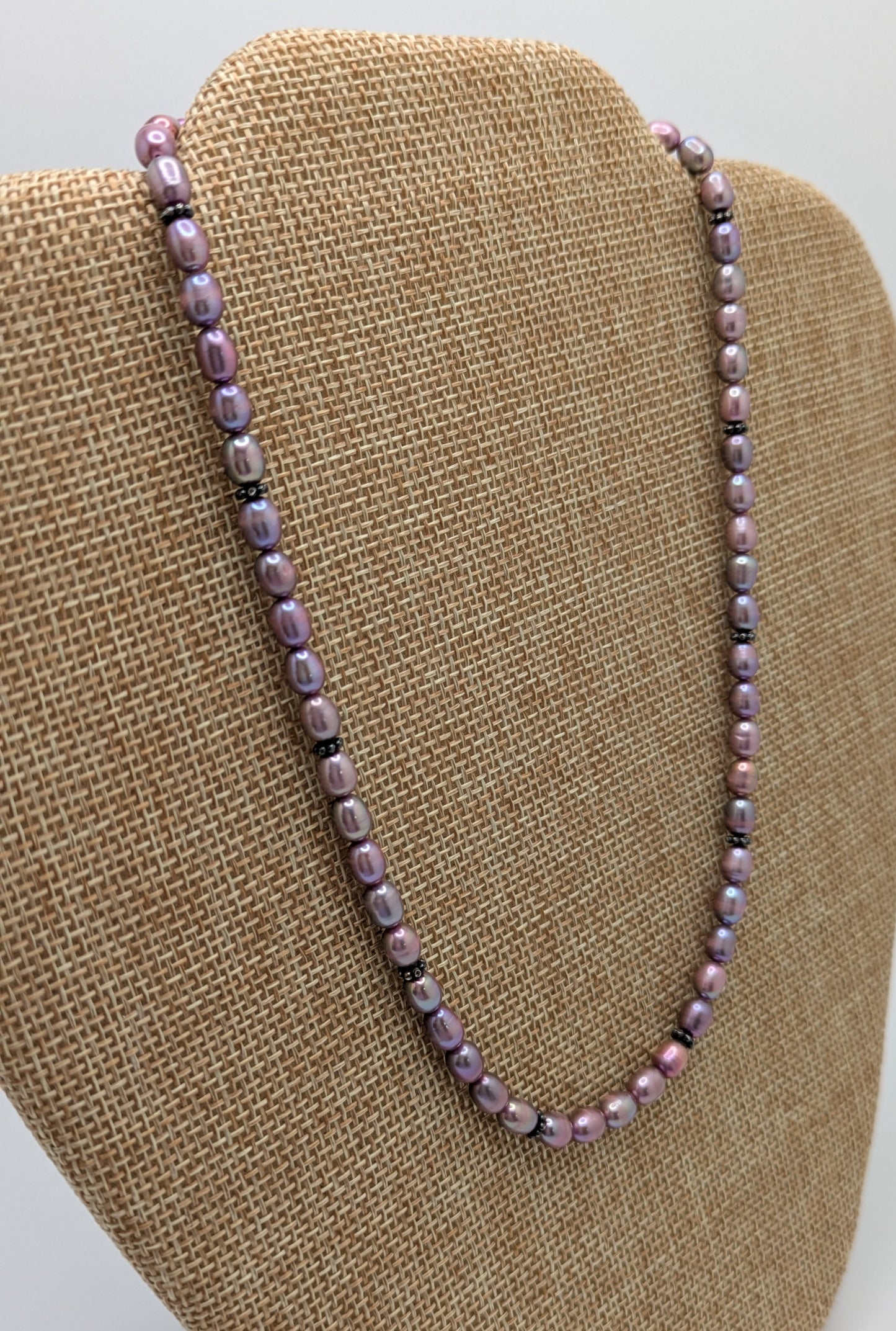 Dusty Pink Freshwater Pearl Necklace with Sterling Silver Bali Beads