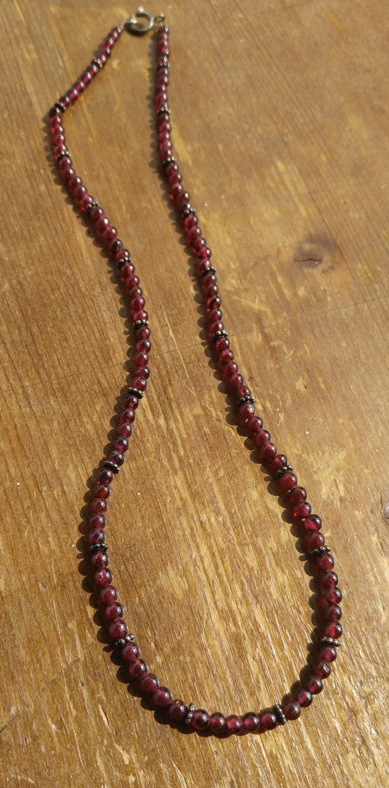 Garnet Necklace with Sterling Silver Bali Beads