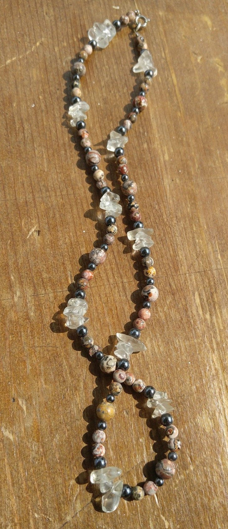 Leopard Jasper with Hematite and Quartz Necklace