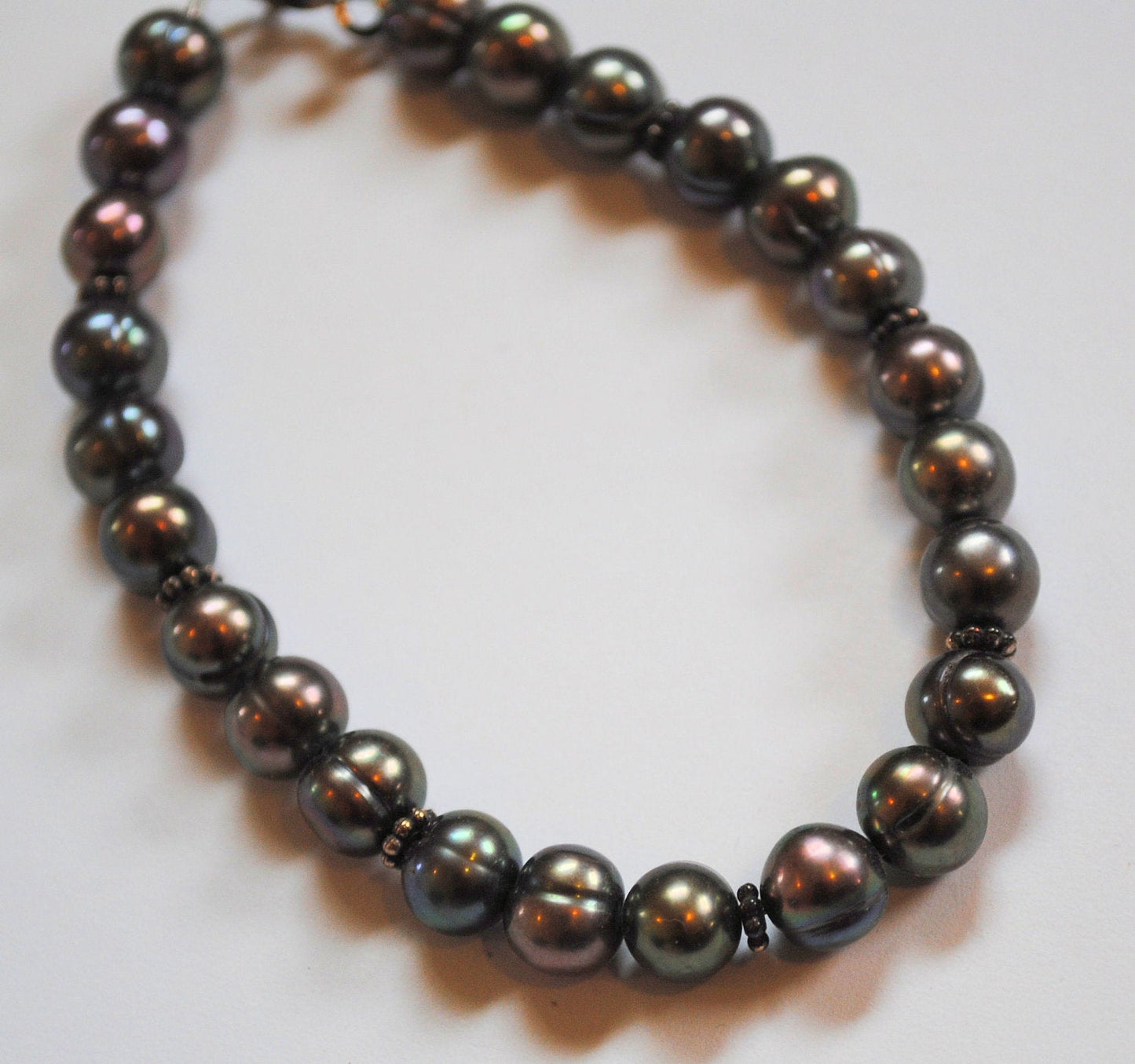 Peacock Pearl Bracelet with Sterling Silver Bali Beads