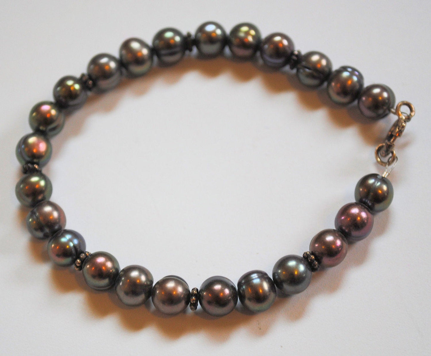 Peacock Pearl Bracelet with Sterling Silver Bali Beads