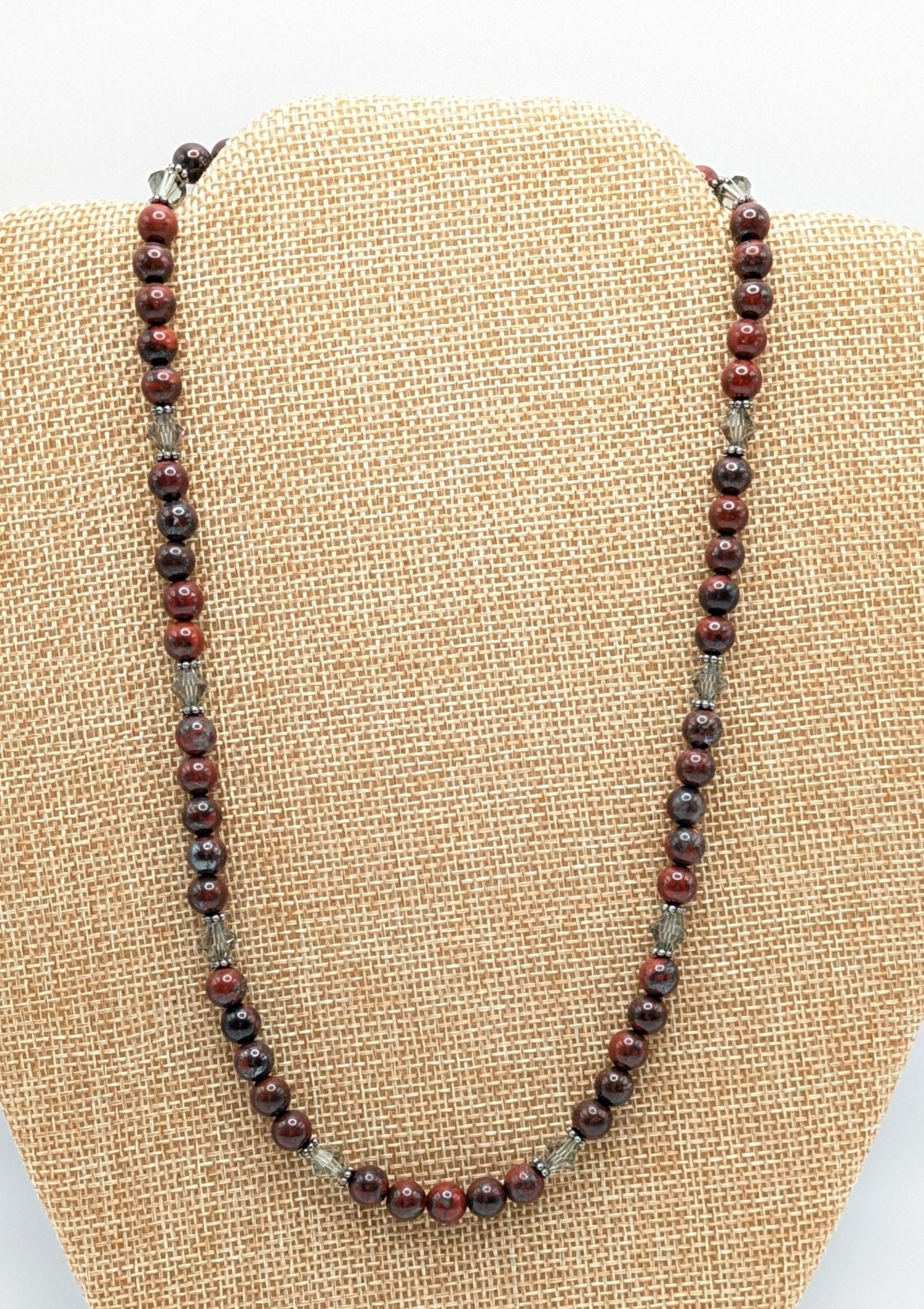 Poppy Jasper and Swarovski Necklace with Sterling Silver Bali Beads