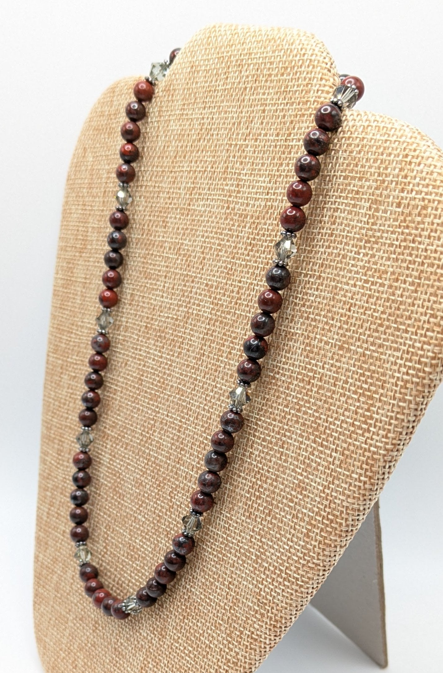 Poppy Jasper and Swarovski Necklace with Sterling Silver Bali Beads